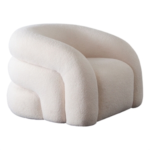 Veny Swivel Accent Chair- Ivory Sherpa Fabric- Curved Barrel Back