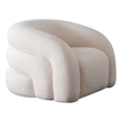 Veny Swivel Accent Chair- Ivory Sherpa Fabric- Curved Barrel Back