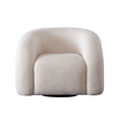 Veny Swivel Accent Chair- Ivory Sherpa Fabric- Curved Barrel Back