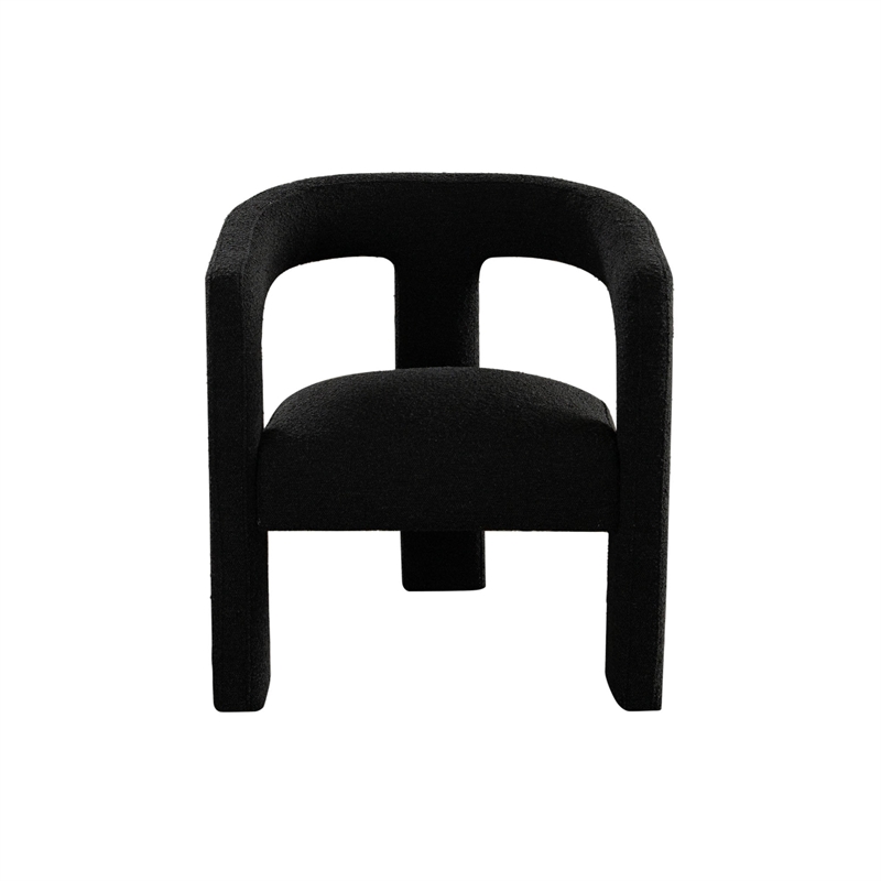 Gely Dining Accent Chair- Open Curved Back w Tripod Base- Black Boucle