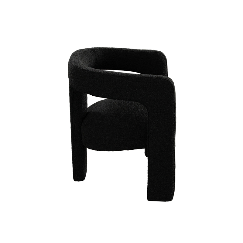 Gely Dining Accent Chair- Open Curved Back w Tripod Base- Black Boucle