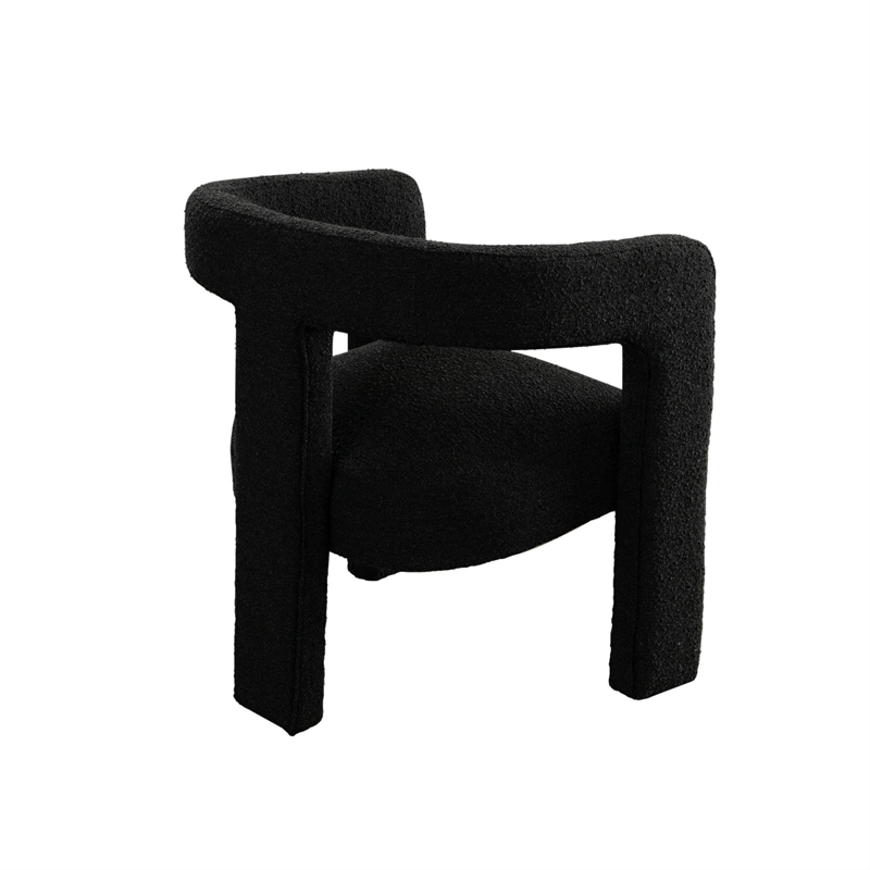 Gely Dining Accent Chair- Open Curved Back w Tripod Base- Black Boucle
