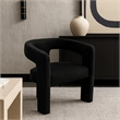 Gely Dining Accent Chair- Open Curved Back w Tripod Base- Black Boucle