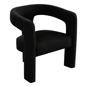 Gely Dining Accent Chair- Open Curved Back w Tripod Base- Black Boucle