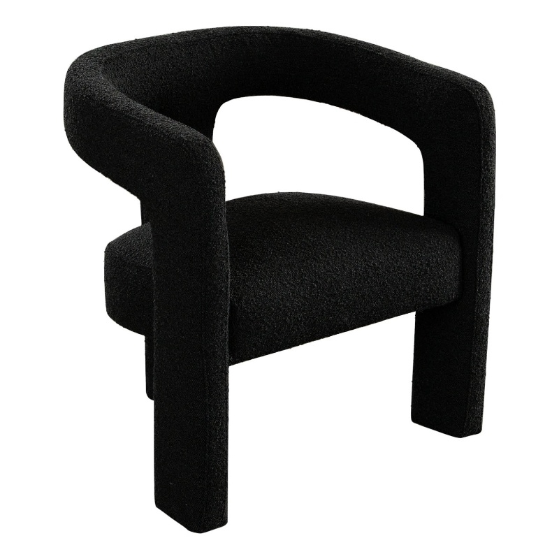 Gely Dining Accent Chair- Open Curved Back w Tripod Base- Black Boucle