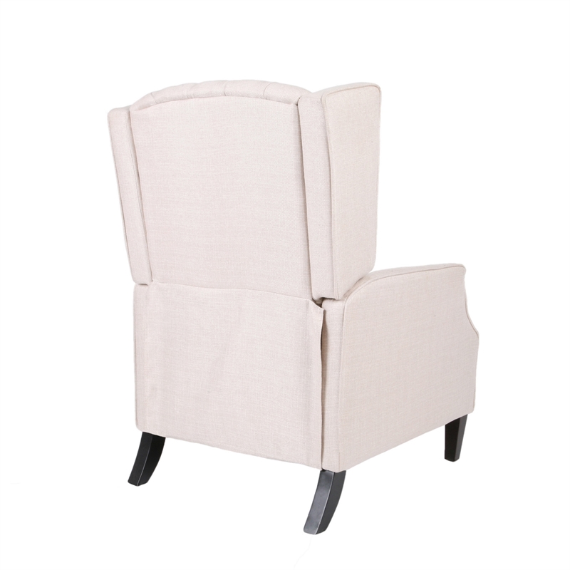 Pushback Recliner Chair- Strutted Legs- Beige Tufted Pleated Fabric