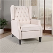Pushback Recliner Chair- Strutted Legs- Beige Tufted Pleated Fabric
