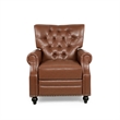 Recliner Chair- Turned Legs- Light Brown Button Tufted Faux Leather