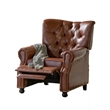 Recliner Chair- Turned Legs- Light Brown Button Tufted Faux Leather