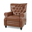 Recliner Chair- Turned Legs- Light Brown Button Tufted Faux Leather