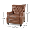 Recliner Chair- Turned Legs- Light Brown Button Tufted Faux Leather