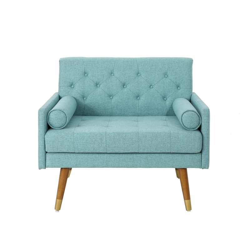 Lita Wide Accent Club Chair- Button Tufted- Light Blue Textured Fabric