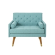 Lita Wide Accent Club Chair- Button Tufted- Light Blue Textured Fabric