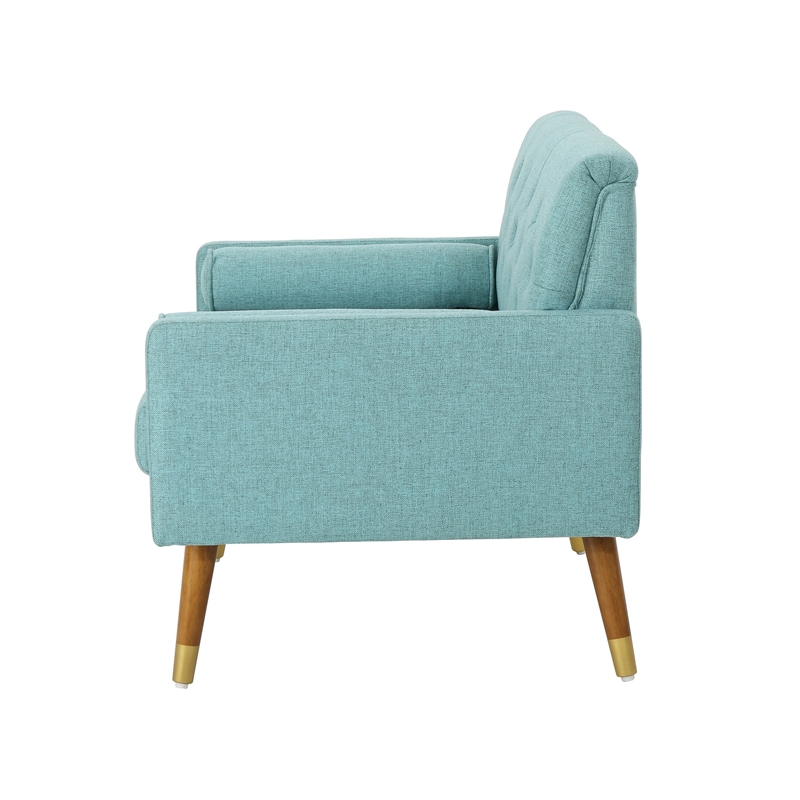 Lita Wide Accent Club Chair- Button Tufted- Light Blue Textured Fabric