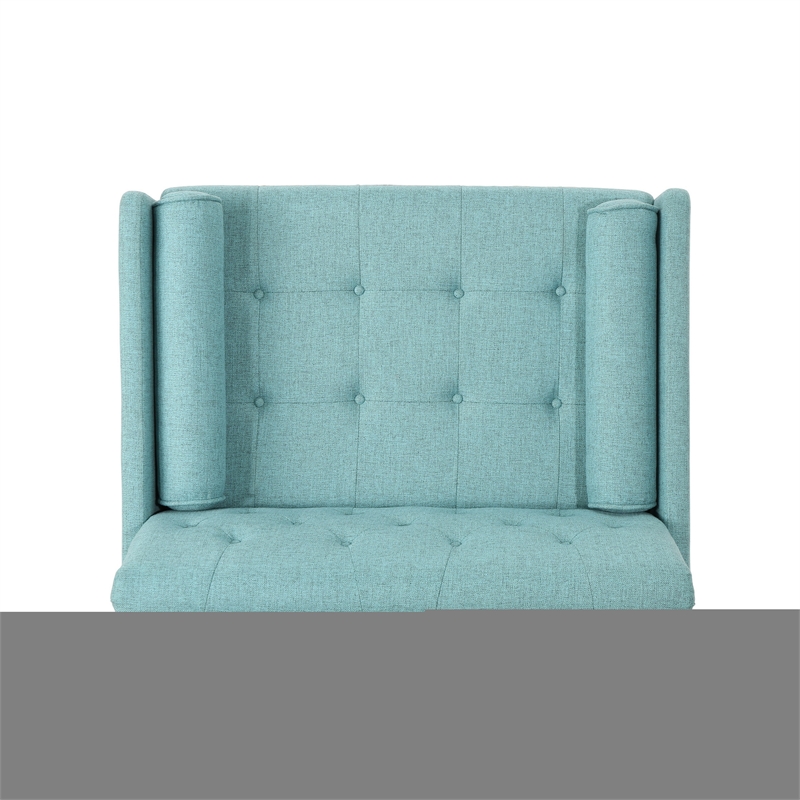 Lita Wide Accent Club Chair- Button Tufted- Light Blue Textured Fabric