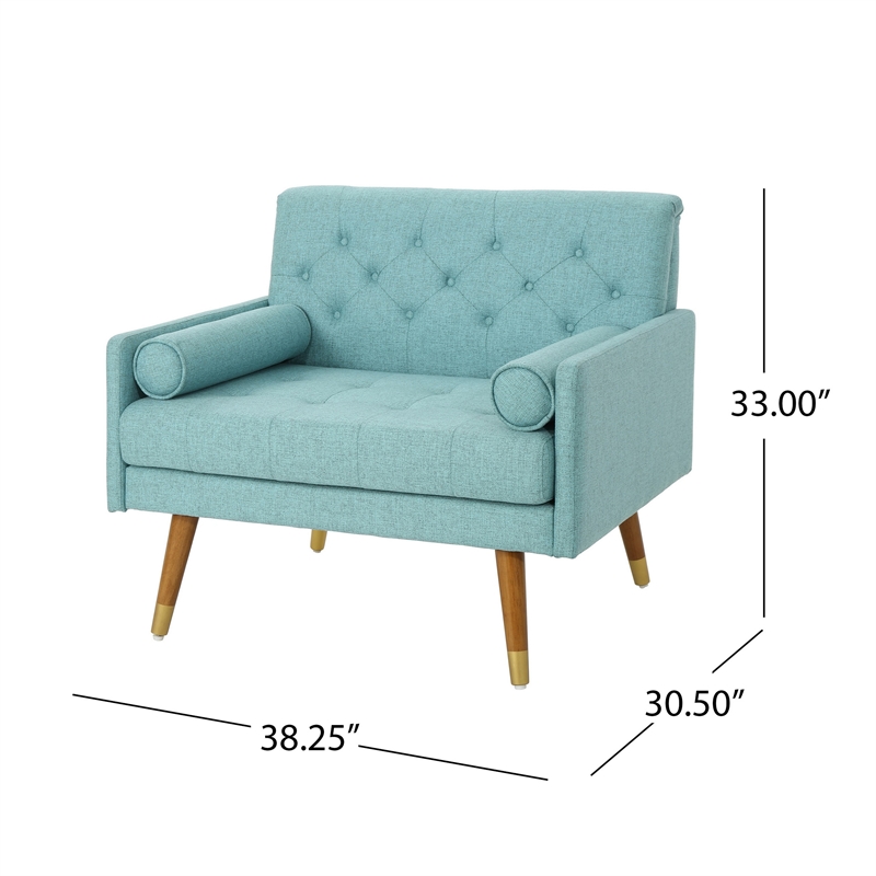 Lita Wide Accent Club Chair- Button Tufted- Light Blue Textured Fabric