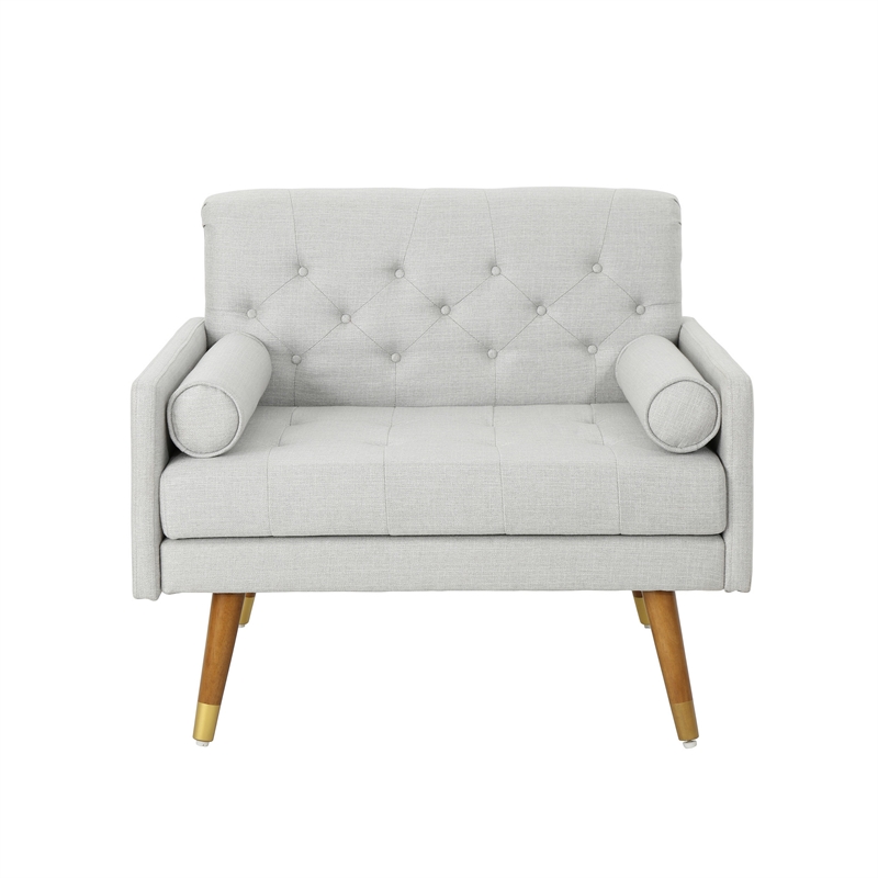 Lita Wide Accent Club Chair- Button Tufted- Gray Textured Fabric
