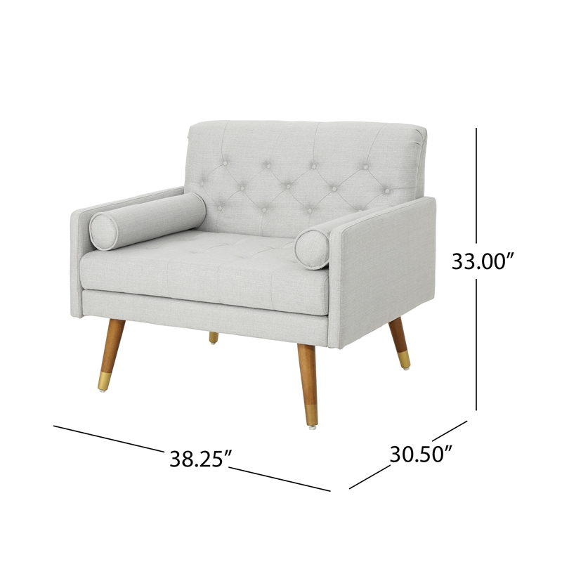 Lita Wide Accent Club Chair- Button Tufted- Gray Textured Fabric