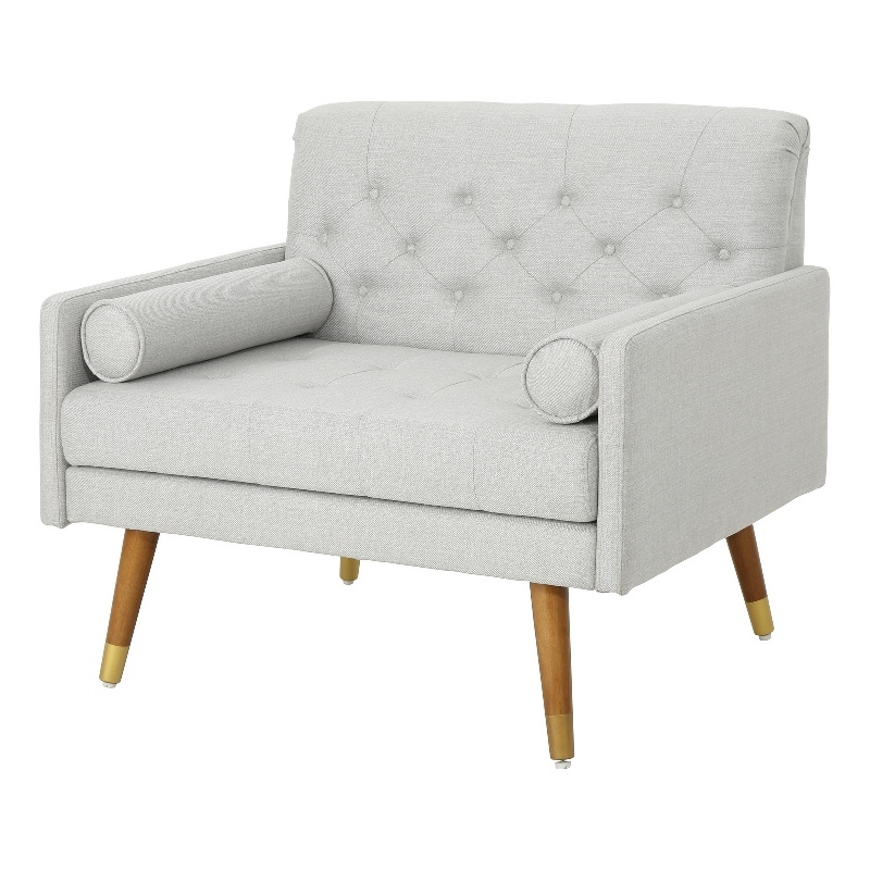 Lita Wide Accent Club Chair- Button Tufted- Gray Textured Fabric