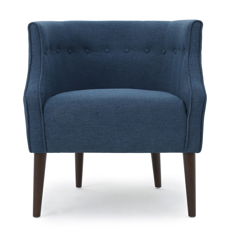 Accent Club Chair- Curved Barrel Back- Button Tufted- Navy Blue Fabric