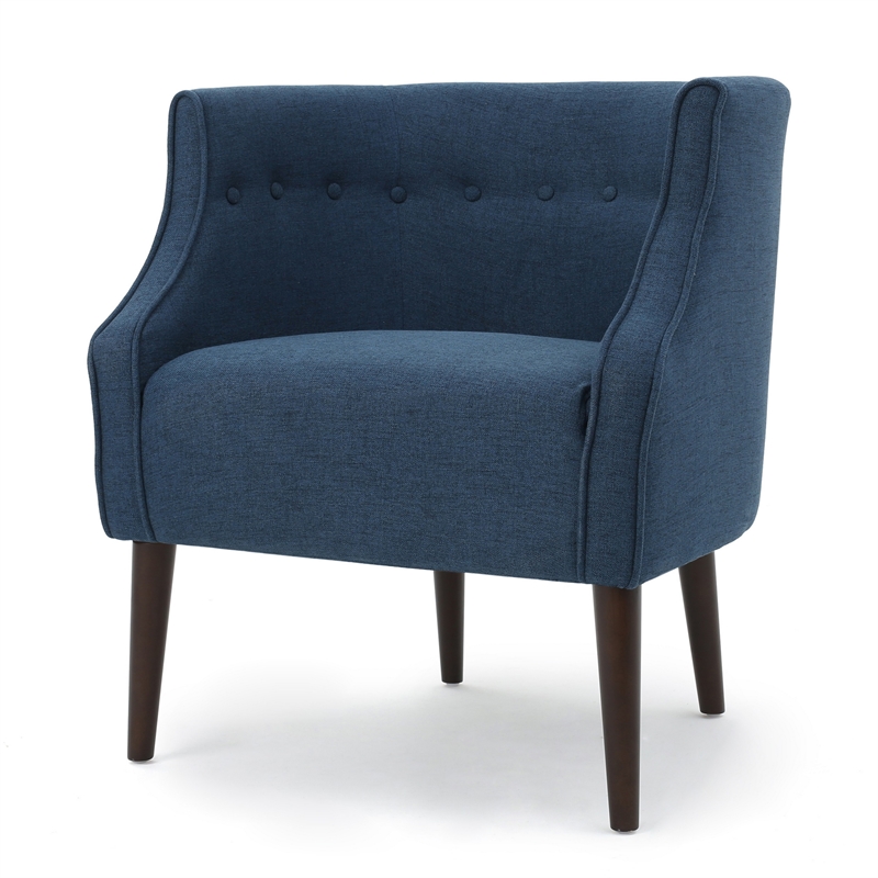 Accent Club Chair- Curved Barrel Back- Button Tufted- Navy Blue Fabric