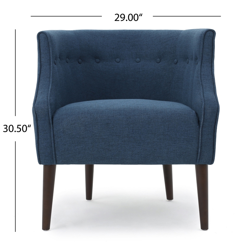 Accent Club Chair- Curved Barrel Back- Button Tufted- Navy Blue Fabric