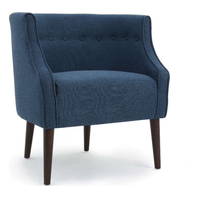 Accent Club Chair- Curved Barrel Back- Button Tufted- Navy Blue Fabric