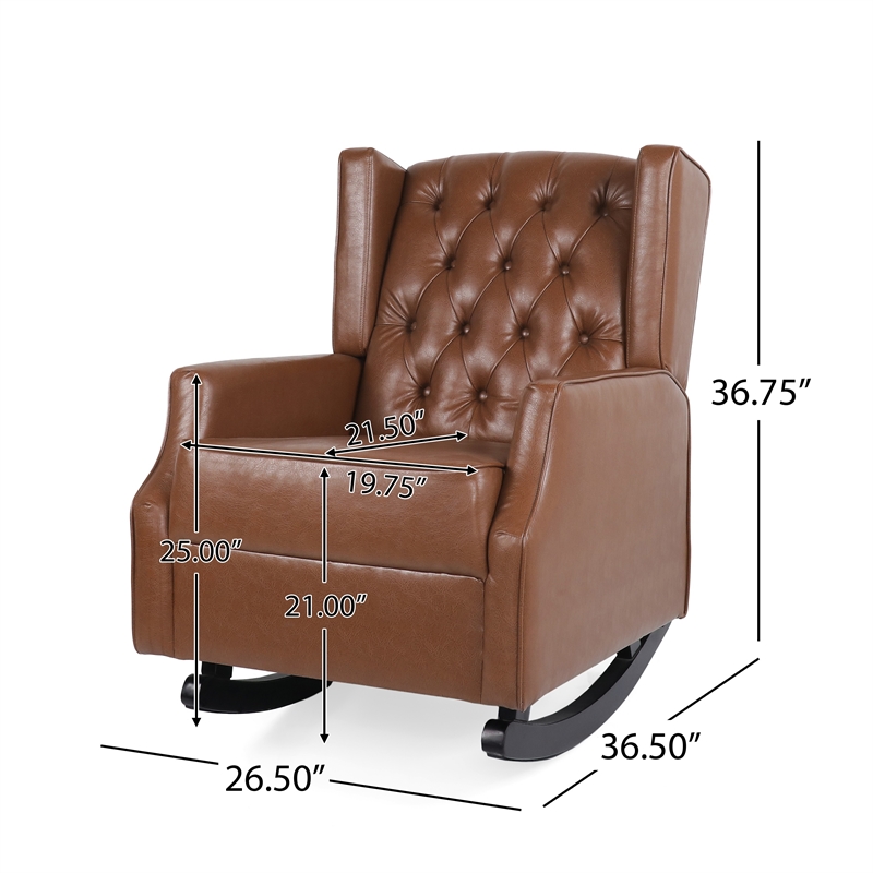 Zyna Rocking Chair- Gentle Motion- Brown Waffle Stitch Faux Leather