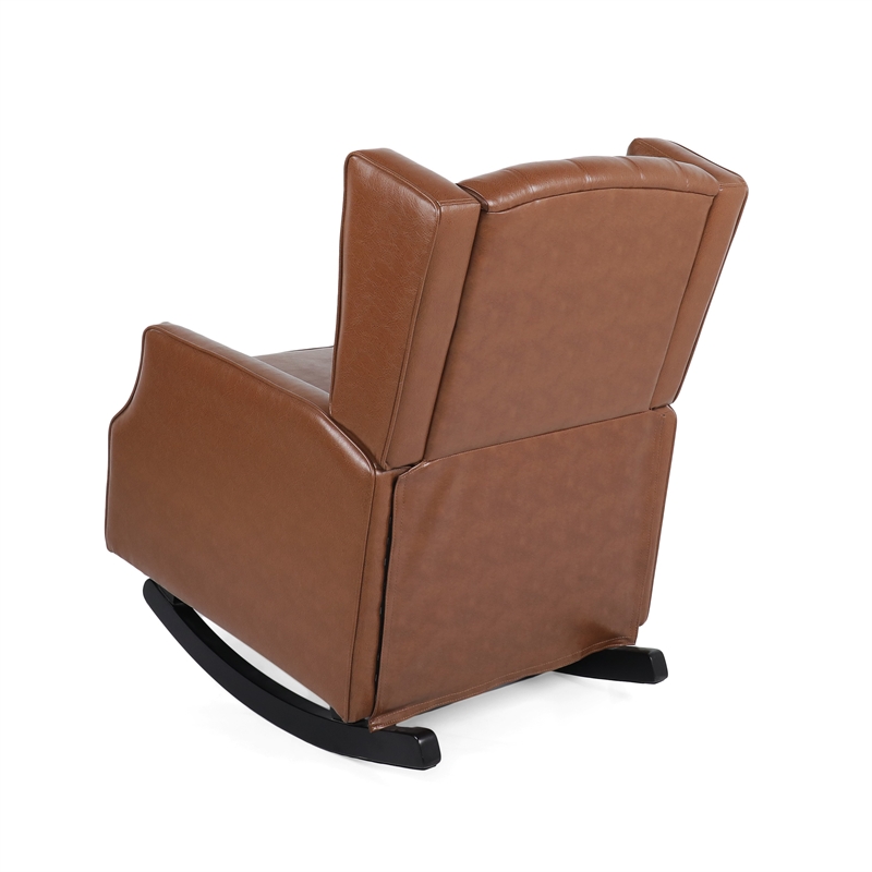 Zyna Rocking Chair- Gentle Motion- Brown Waffle Stitch Faux Leather