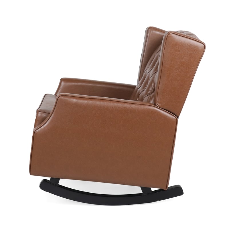 Zyna Rocking Chair- Gentle Motion- Brown Waffle Stitch Faux Leather
