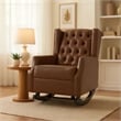 Zyna Rocking Chair- Gentle Motion- Brown Waffle Stitch Faux Leather