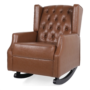 Zyna Rocking Chair- Gentle Motion- Brown Waffle Stitch Faux Leather