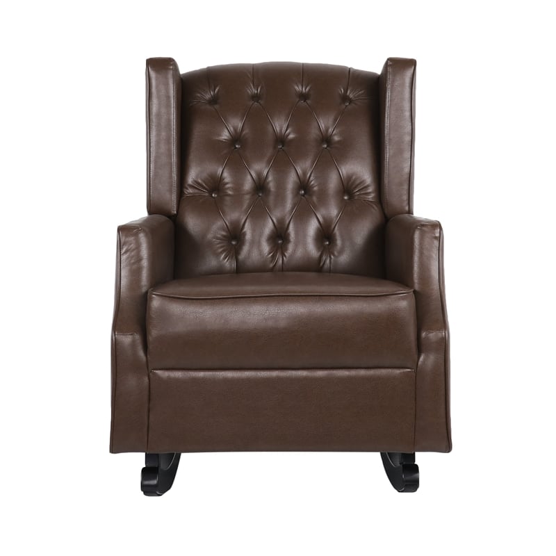 Zyna Rocking Chair- Gentle- Dark Brown Waffle Stitch Faux Leather