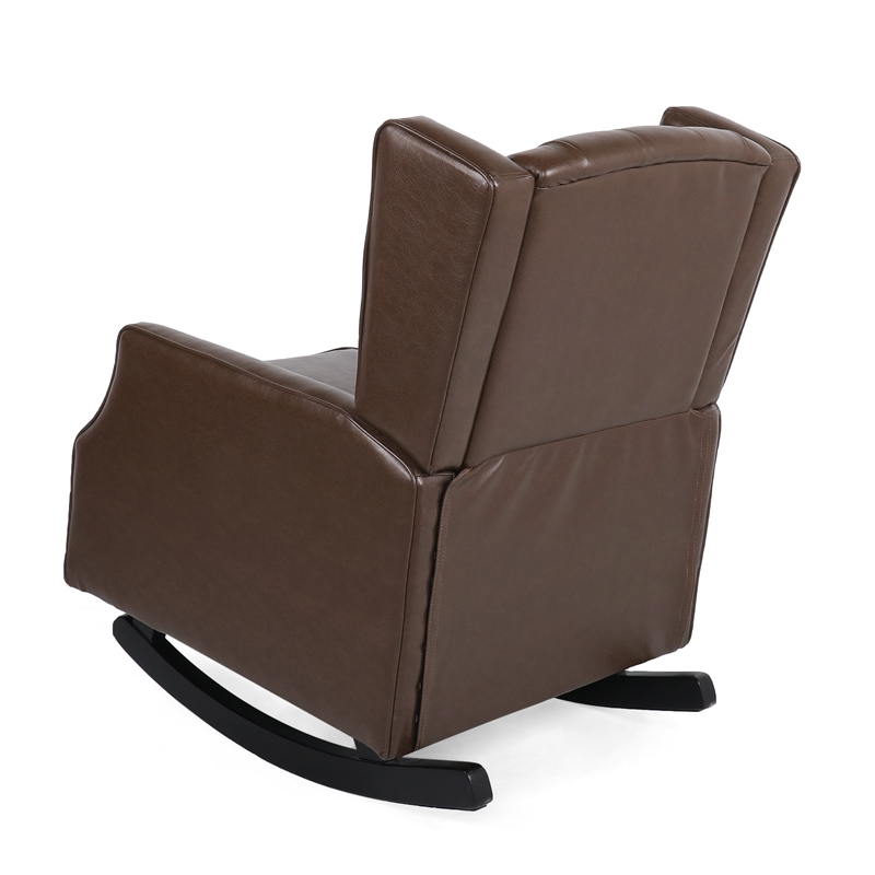 Zyna Rocking Chair- Gentle- Dark Brown Waffle Stitch Faux Leather