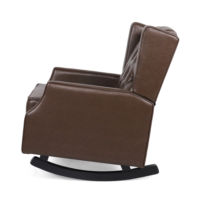 Zyna Rocking Chair- Gentle- Dark Brown Waffle Stitch Faux Leather