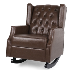 Zyna Rocking Chair- Gentle- Dark Brown Waffle Stitch Faux Leather