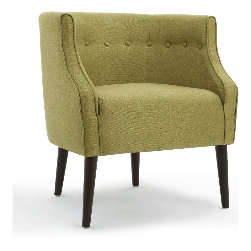 Fenny Accent Club Chair- Tapered Birch Wood Legs- Green Button Tufted