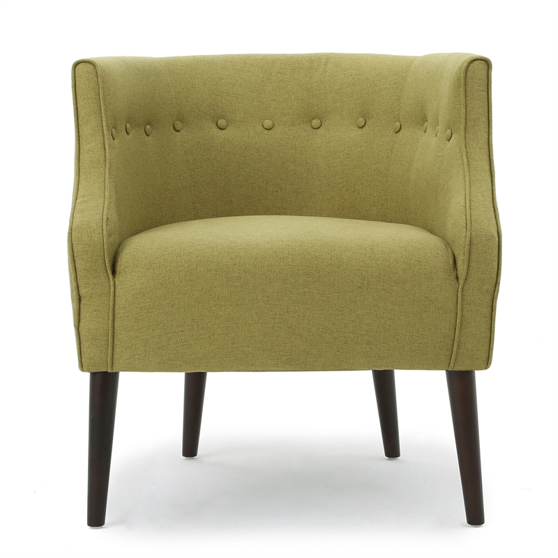 Fenny Accent Club Chair- Tapered Birch Wood Legs- Green Button Tufted