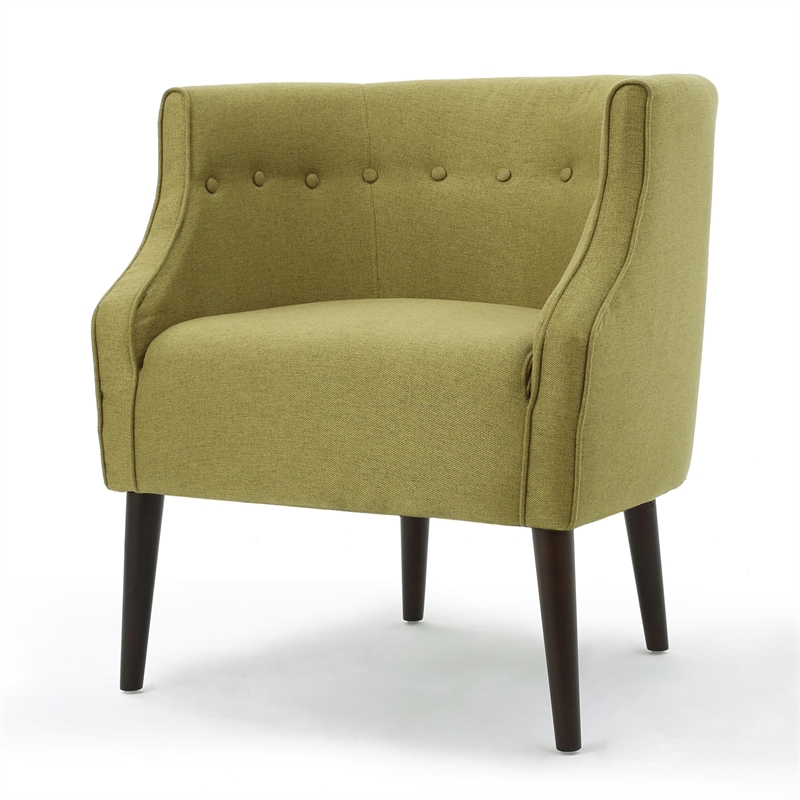 Fenny Accent Club Chair- Tapered Birch Wood Legs- Green Button Tufted