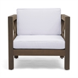 Bea Outdoor Club Chair- White Cushions- X Back Design Weathered Gray