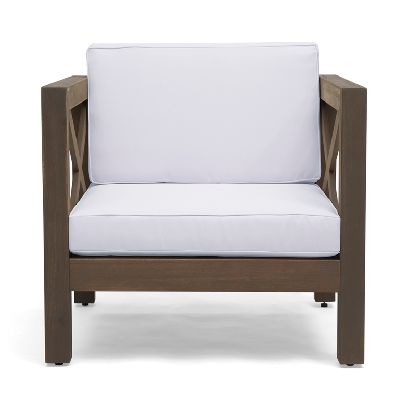 Bea Outdoor Club Chair- White Cushions- X Back Design Weathered Gray