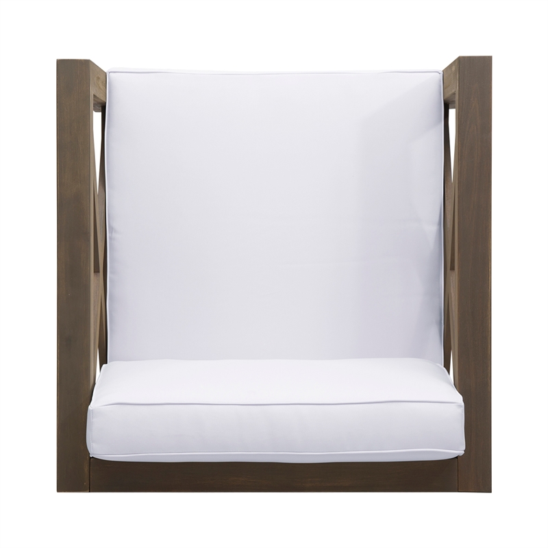 Bea Outdoor Club Chair- White Cushions- X Back Design Weathered Gray