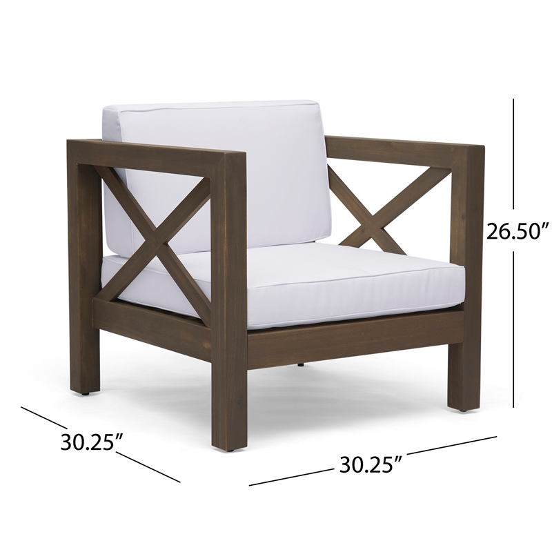 Bea Outdoor Club Chair- White Cushions- X Back Design Weathered Gray