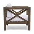 Bea Outdoor Club Chair- White Cushions- X Back Design Weathered Gray