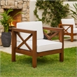 Bea Outdoor Club Chair- White Cushions- X Back Design Weathered Gray
