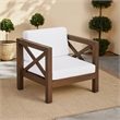 Bea Outdoor Club Chair- White Cushions- X Back Design Weathered Gray