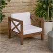 Bea Outdoor Club Chair- White Cushions- X Back Design Weathered Gray