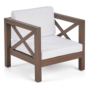 Bea Outdoor Club Chair- White Cushions- X Back Design Weathered Gray