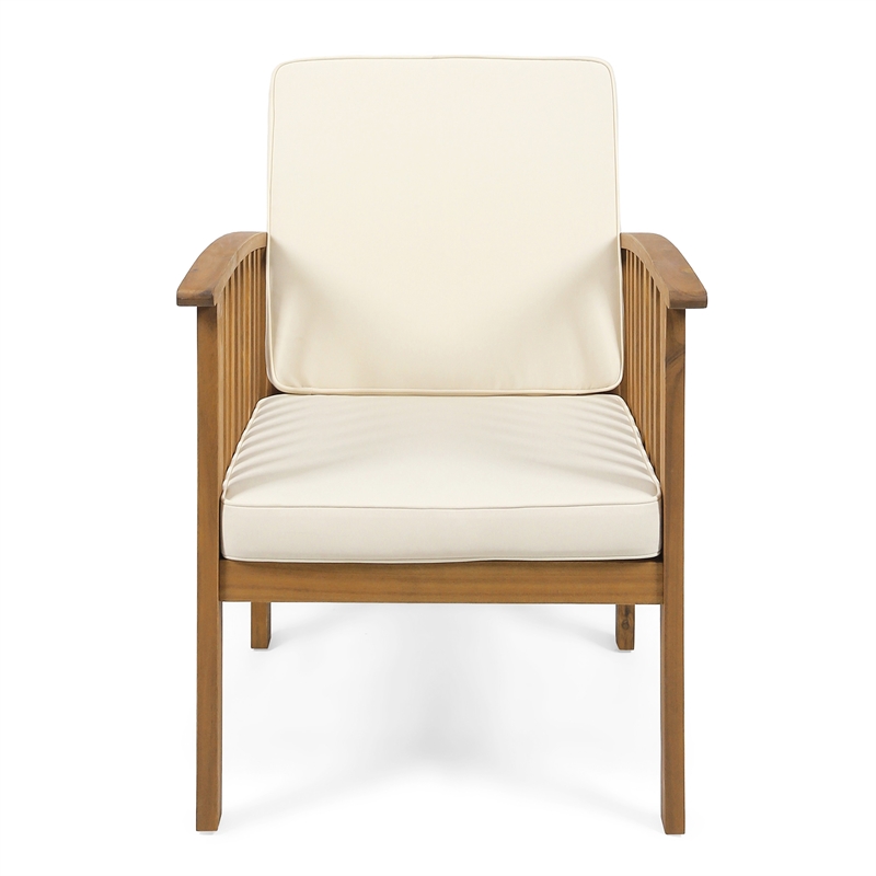 Gerry Outdoor Club Chairs Set of 2- Cream Fabric-  Slatted Light Brown