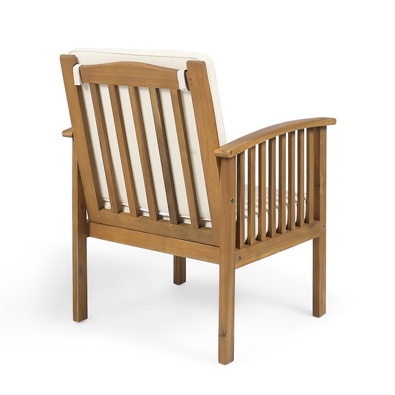 Gerry Outdoor Club Chairs Set of 2- Cream Fabric-  Slatted Light Brown